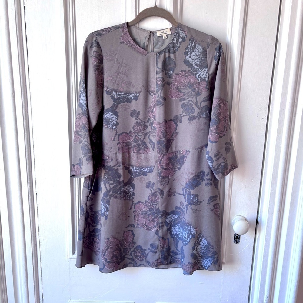 Wilfred Women’s Floral Grey Lined Smock Dress Size Small Pockets Long Sleeve